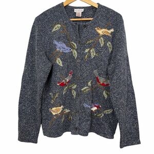 Northern Reflections Bird Embroidered Cardigan Sweater Blue Women’s XL